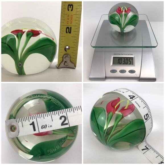 Orient & Flume Pink Callalily Flower Lampwork Paperweight Vintage Beyers Bag COA - Picture 12 of 15